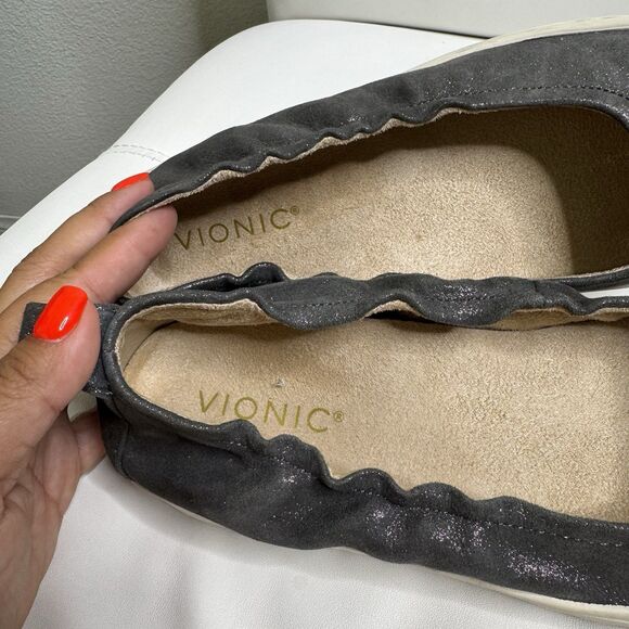 Vionic Uptown Ballet Slip Ons Loafer Flats Size 7.5 Platform Gray Suede Comfort - Picture 10 of 12
